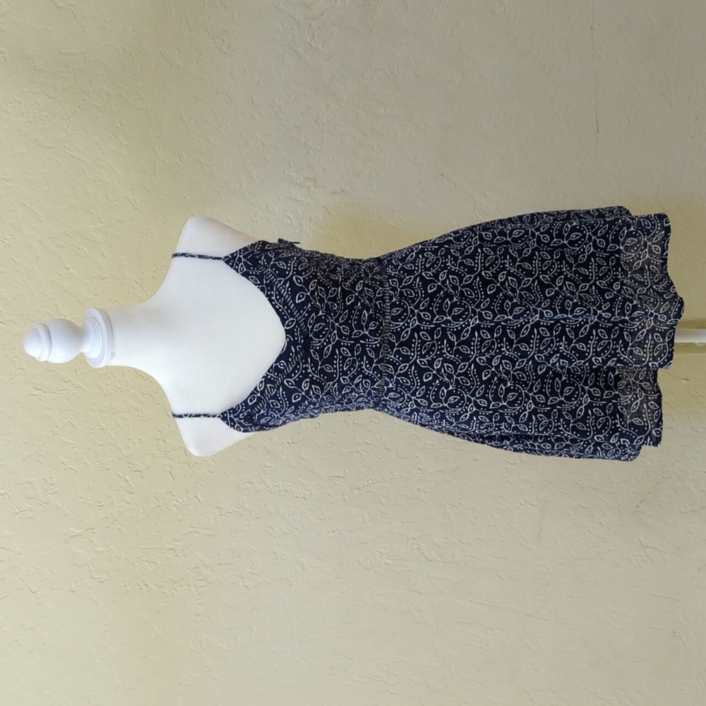Miami Navy Floral Cotton Spaghetti Strap Fit & Flare Mini Dress Size XS